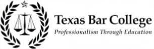 Texas Bar College logo with scales and laurel wreath.